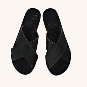 Ancient Greek sandals Thais leather black pony hair sandals size 37